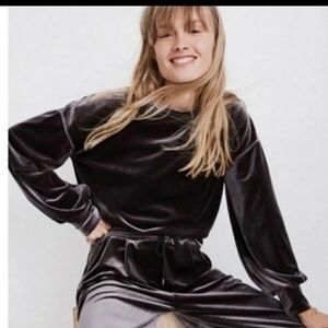 Madewell Velvet Balloon Sleeve Sweatshirt Sweater, Size XS